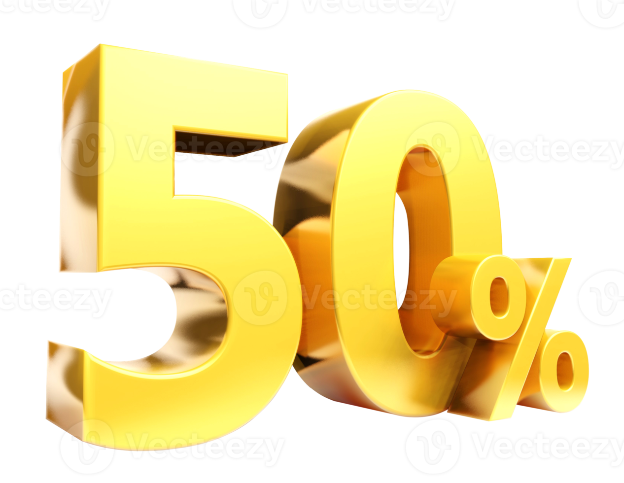 50 percent Golden symbol , 3D render png