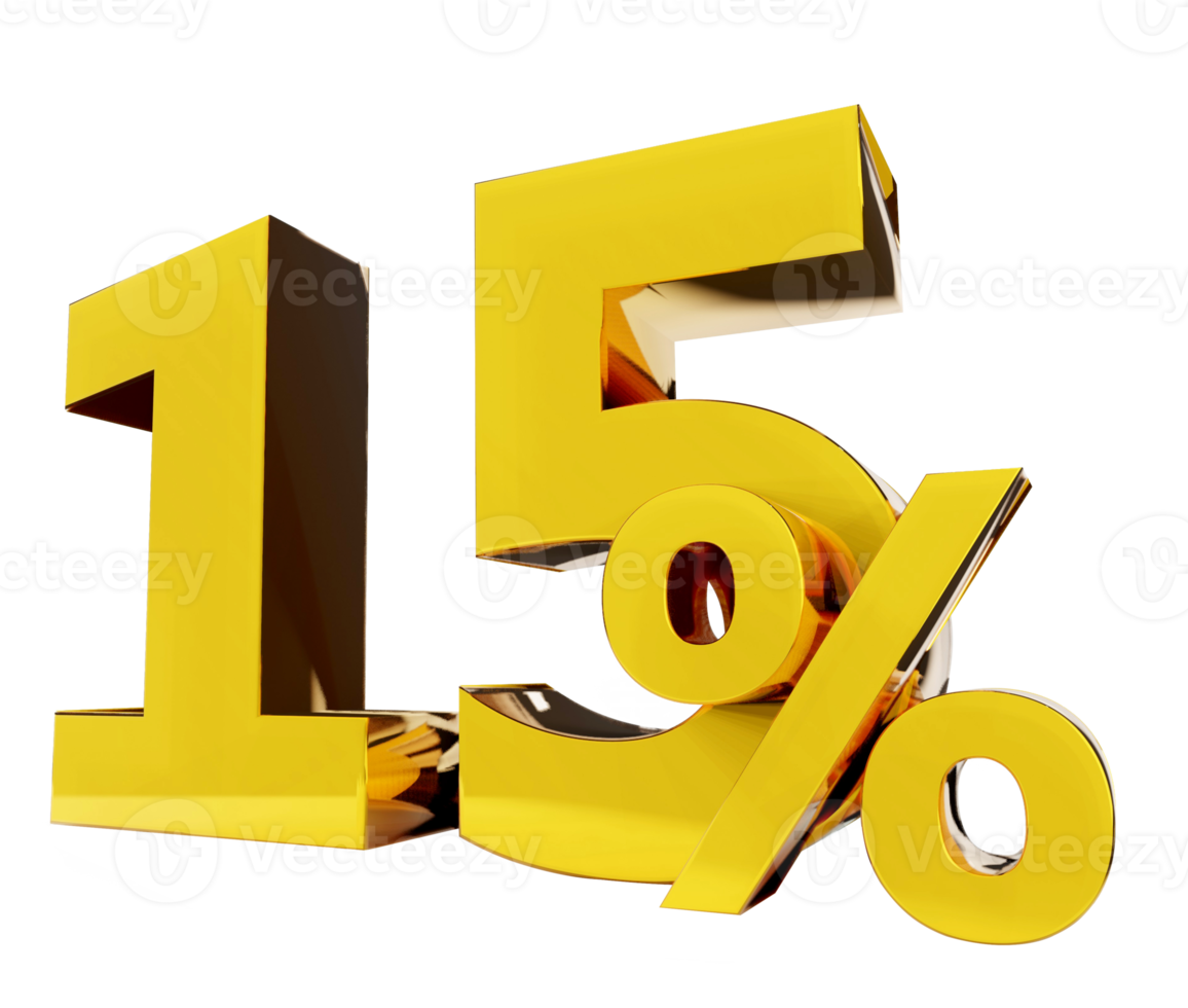 Symbole d'or de 15 %, rendu 3d png