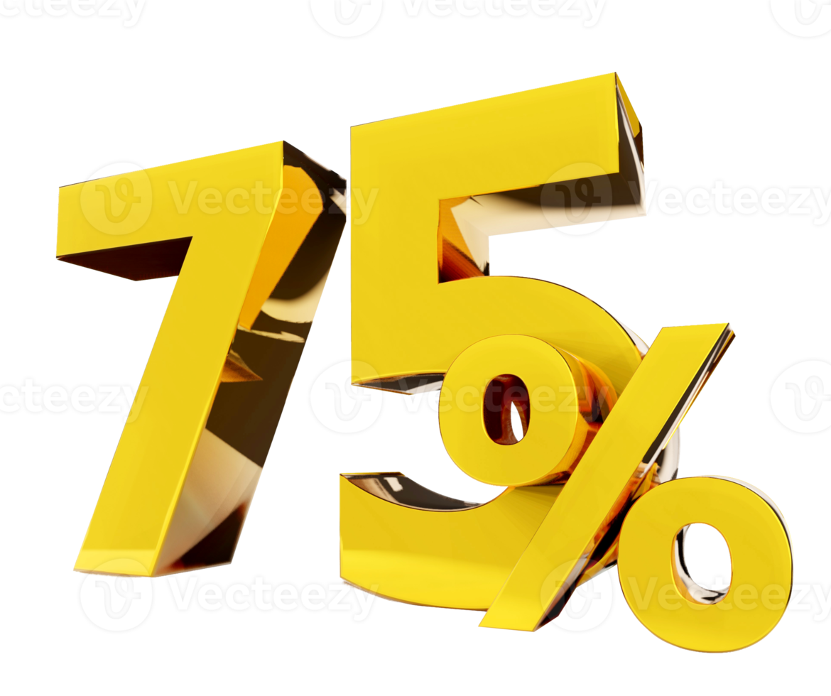 75 percent Golden symbol , 3D render png