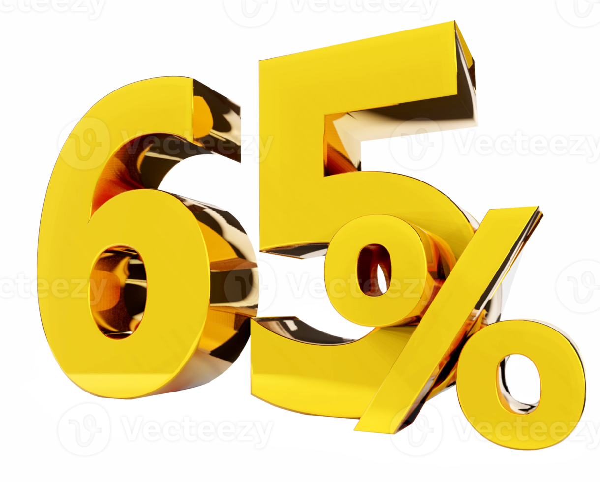 65 percent Golden symbol , 3D render png