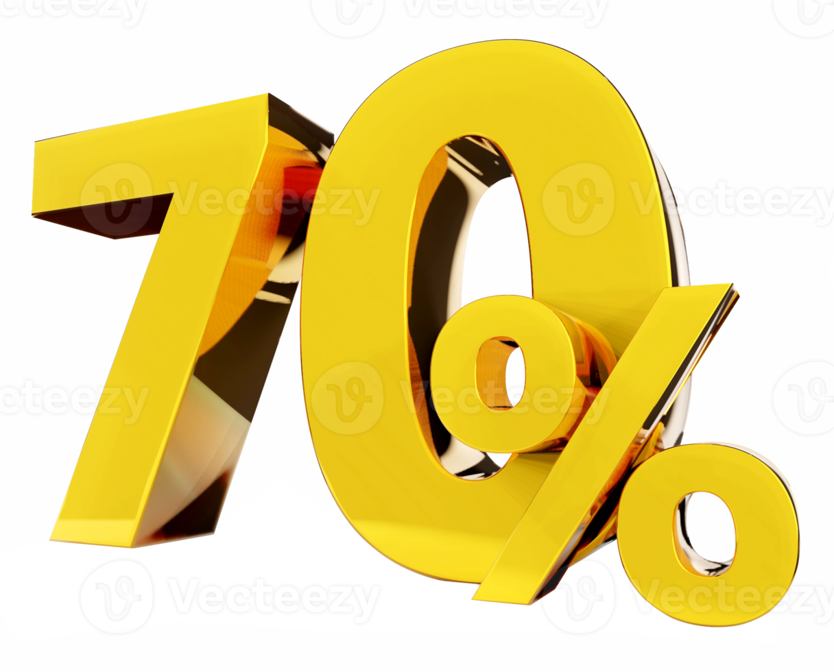 70 percent Golden symbol , 3D render png