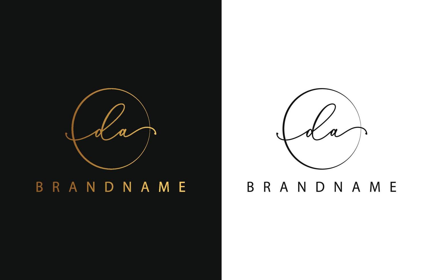 D A DA hand drawn logo of initial signature, fashion, jewelry, photography, boutique, script, wedding, floral and botanical creative vector logo template for any company or business.