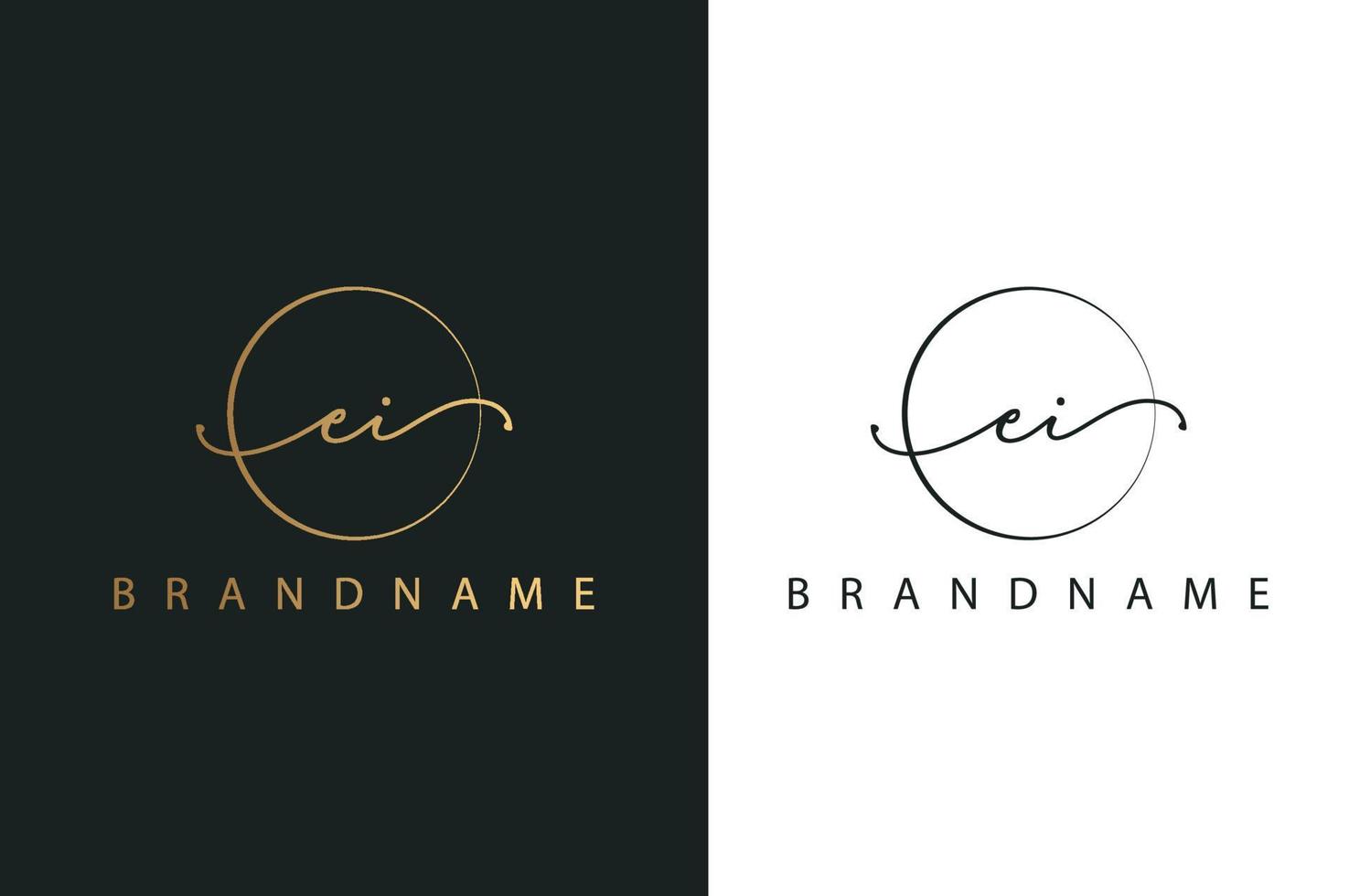 E I EI hand drawn logo of initial signature, fashion, jewelry, photography, boutique, script, wedding, floral and botanical creative vector logo template for any company or business.