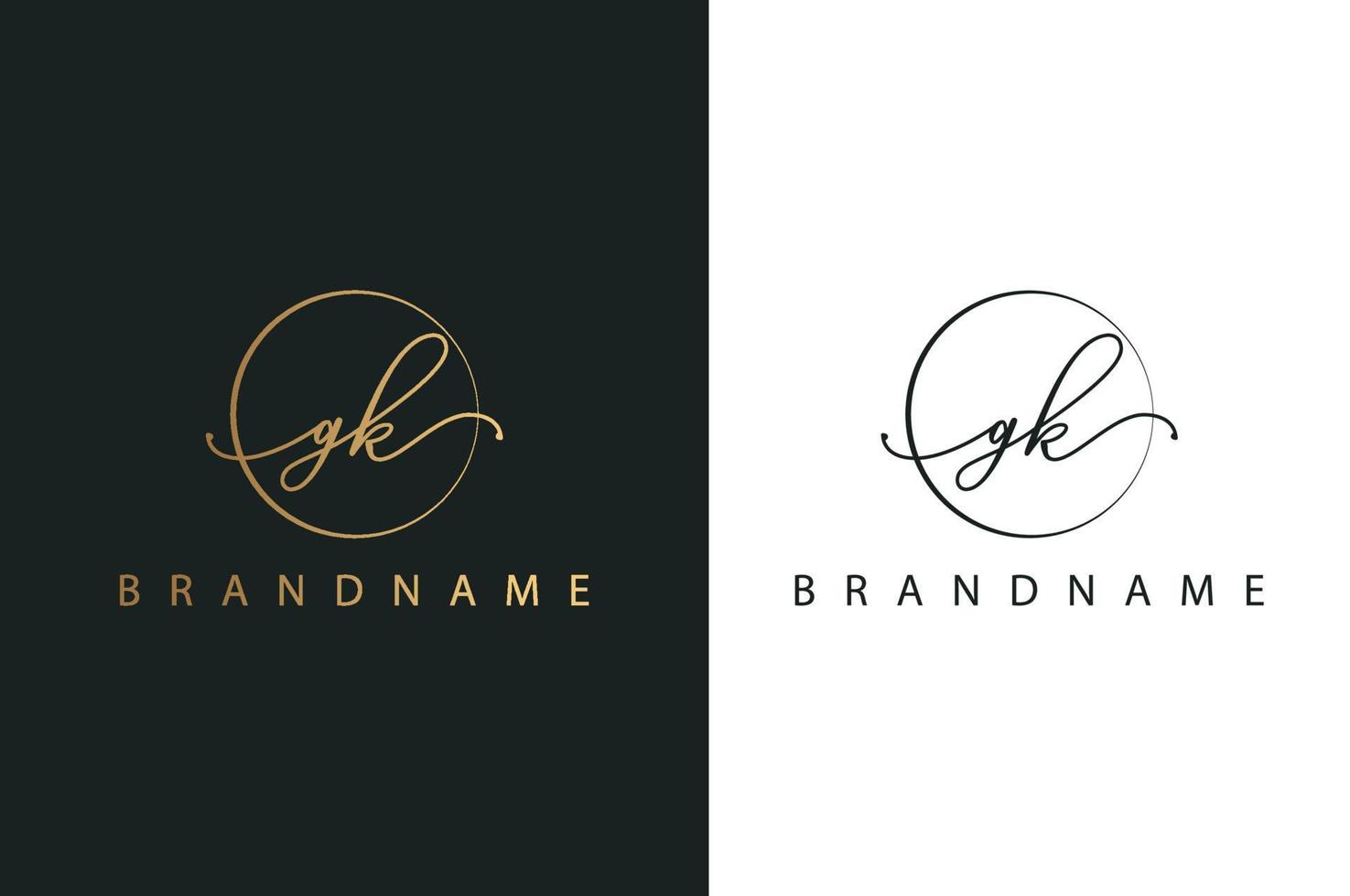 G K GK hand drawn logo of initial signature, fashion, jewelry, photography, boutique, script, wedding, floral and botanical creative vector logo template for any company or business.