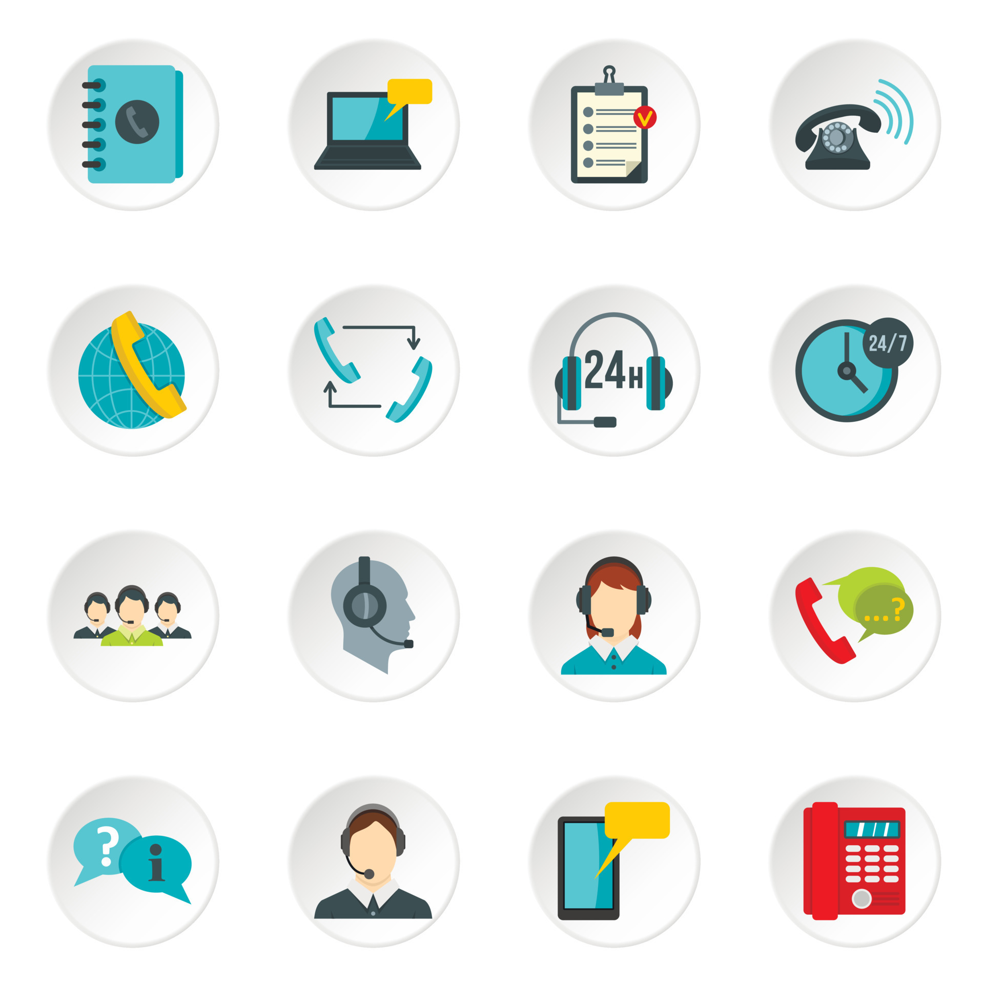 Call center symbols set flat icons 8478638 Vector Art at Vecteezy