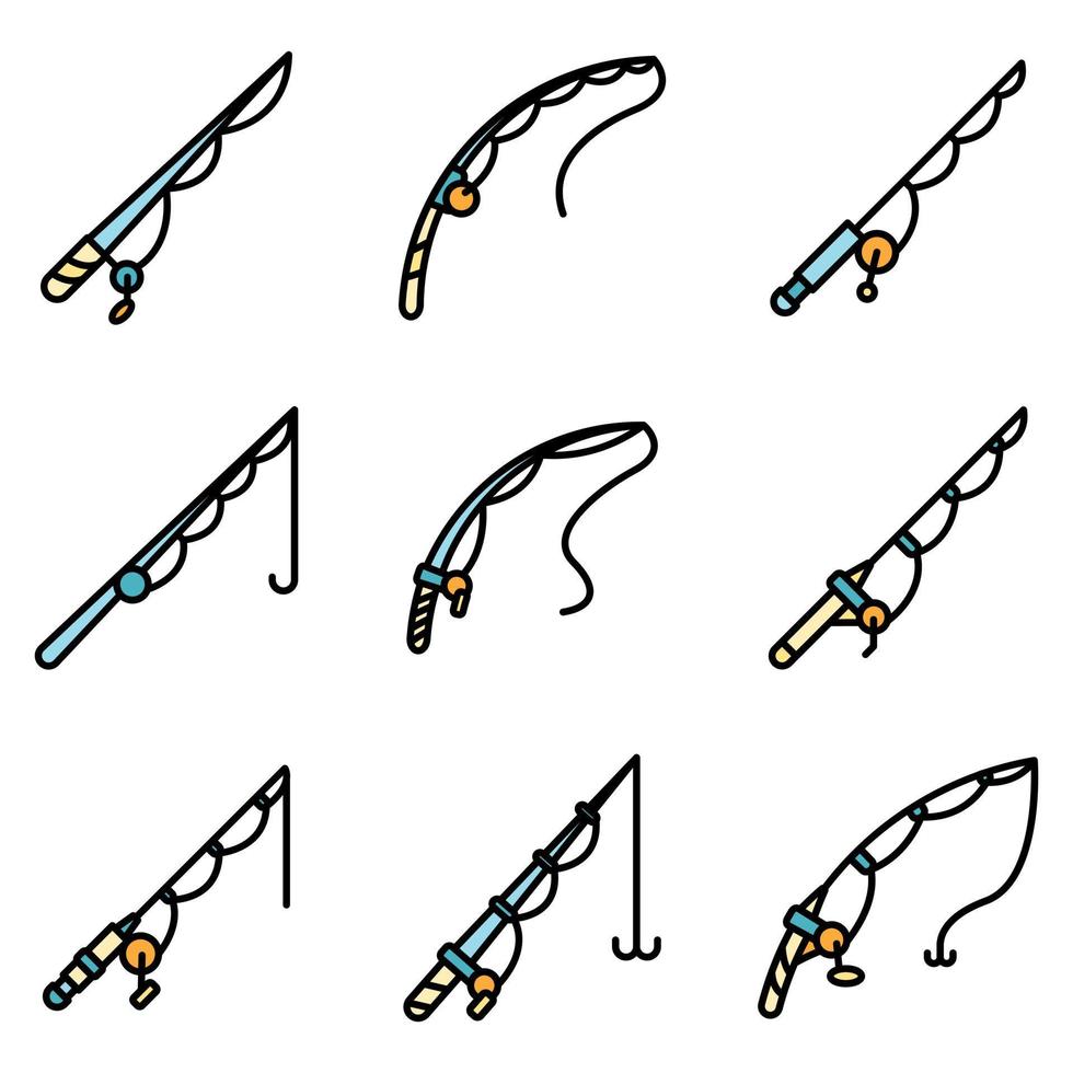 Fishing rod icons set vector flat