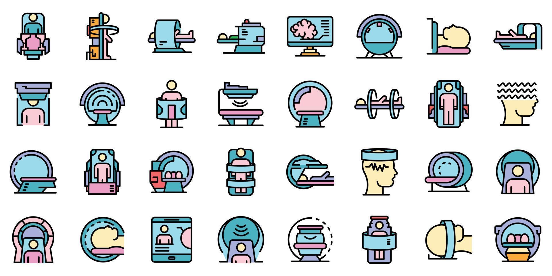 Magnetic resonance imaging icons set line color vector