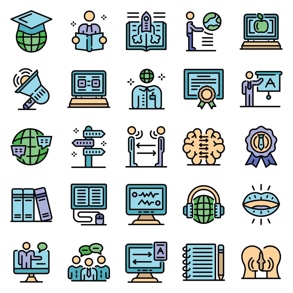 Foreign language teacher icons set line color vector