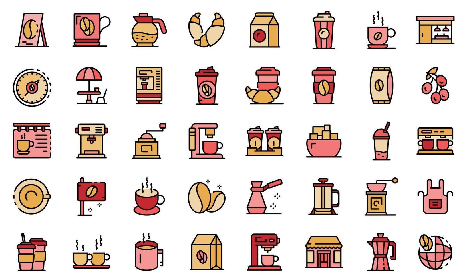 Coffee shop icons set line color vector