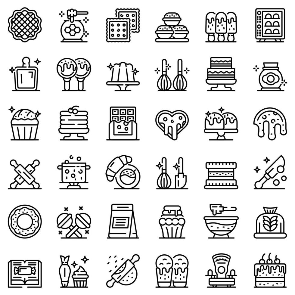 Confectioner icons set, outline style vector