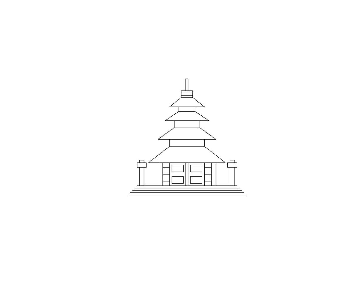 icono de templo balinés de línea delgada aislado sobre fondo blanco. templo de batur. icono de bali del templo de ulun danu bratan vector