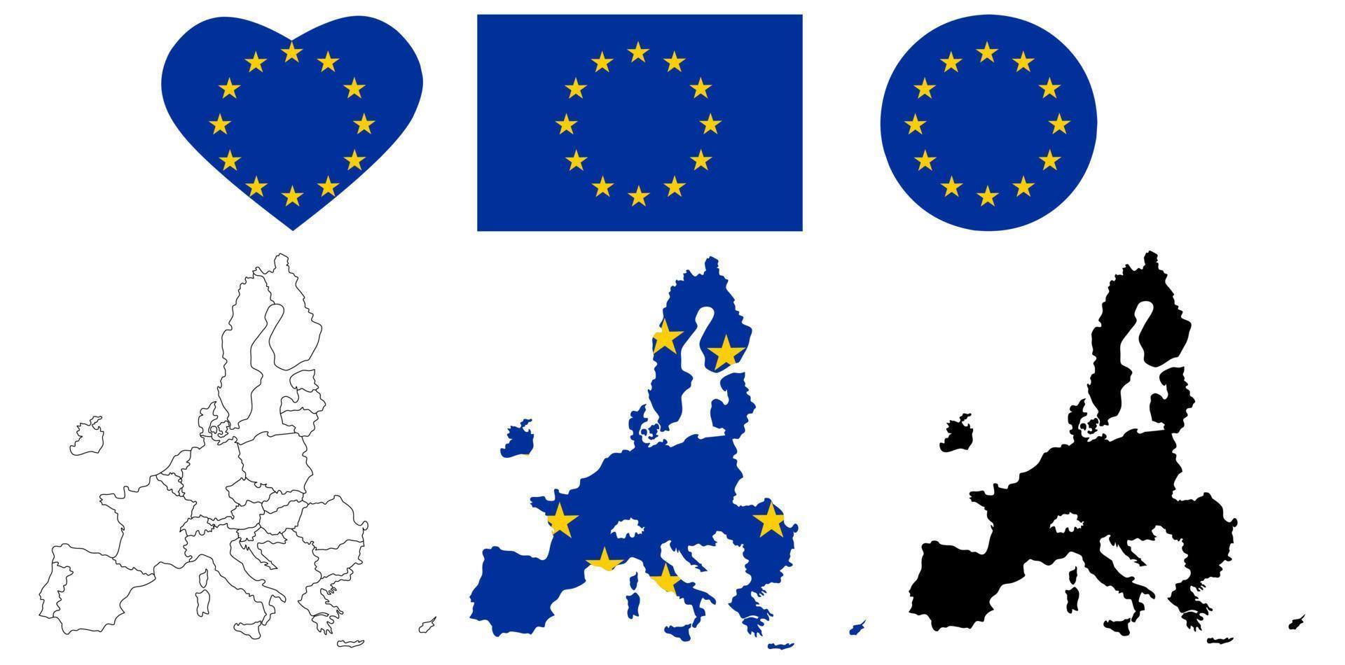 conjunto de iconos de bandera de mapa europeo de unión aislado sobre fondo blanco vector