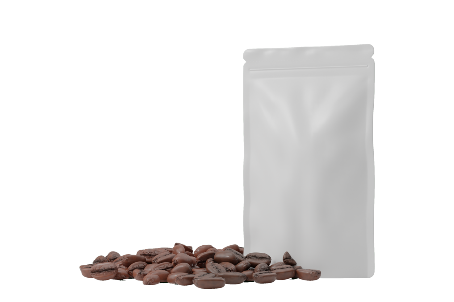 Blank white pouch and coffee beans png