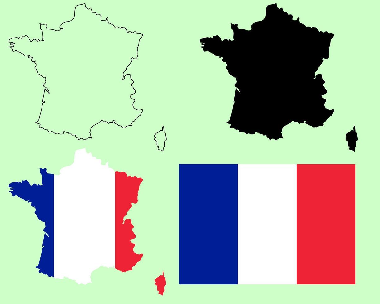 francia mapa bandera icono vector conjunto