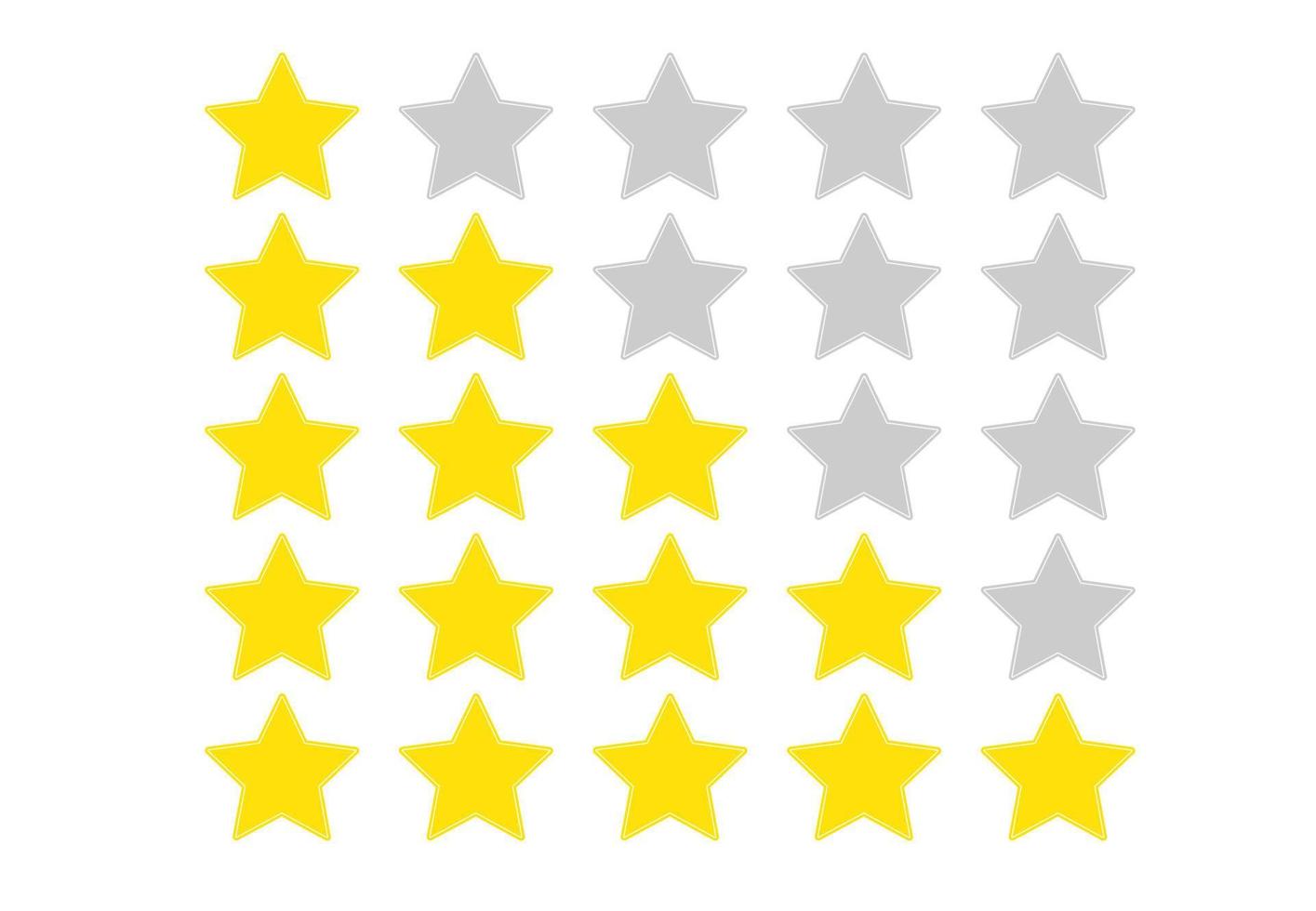 conjunto de revisión de cinco estrellas aislado sobre fondo blanco vector