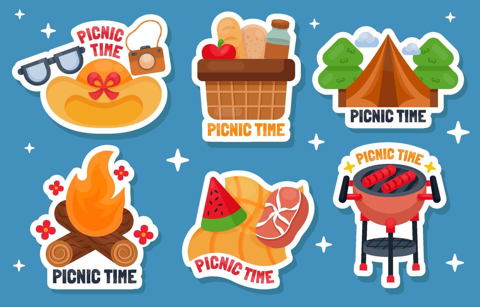 Picnic Elements Stickers Set vector