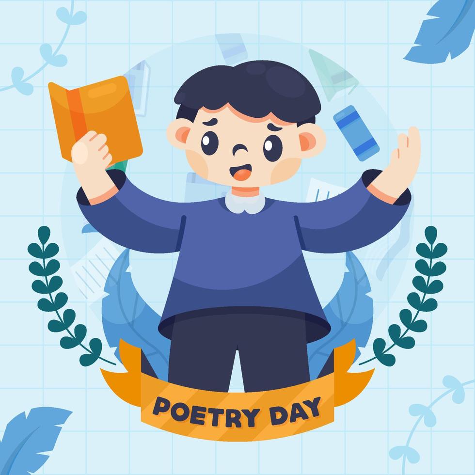 Cute Boy Reading Poem vector