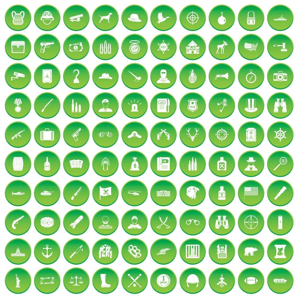 100 bullet icons set green circle vector