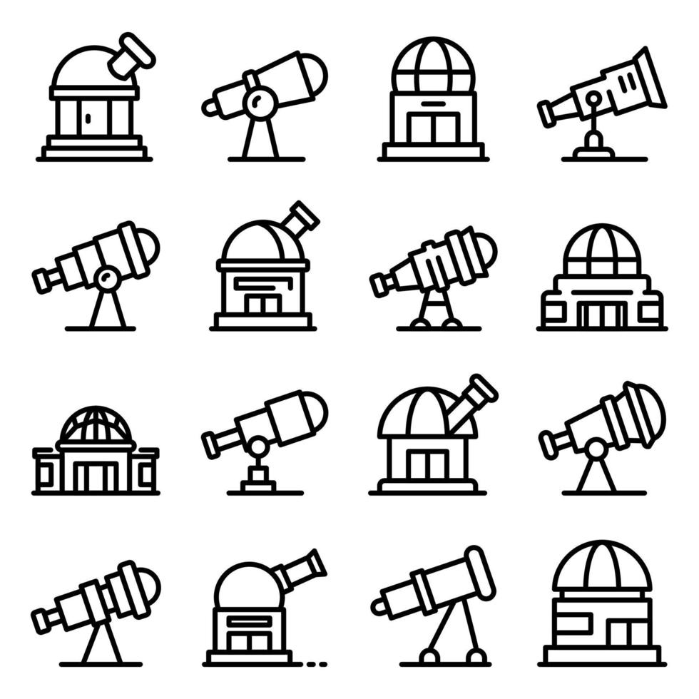 Planetarium icons set, outline style vector