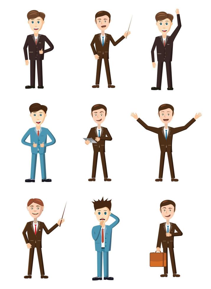 Businessman icon set, cartoon style vector