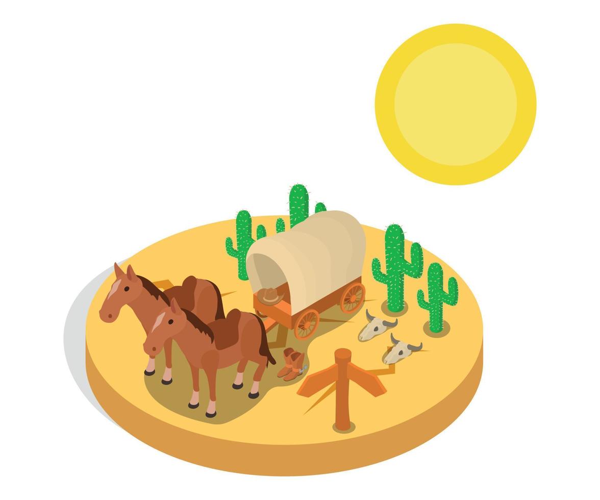 Wild west concept banner, isometric style vector