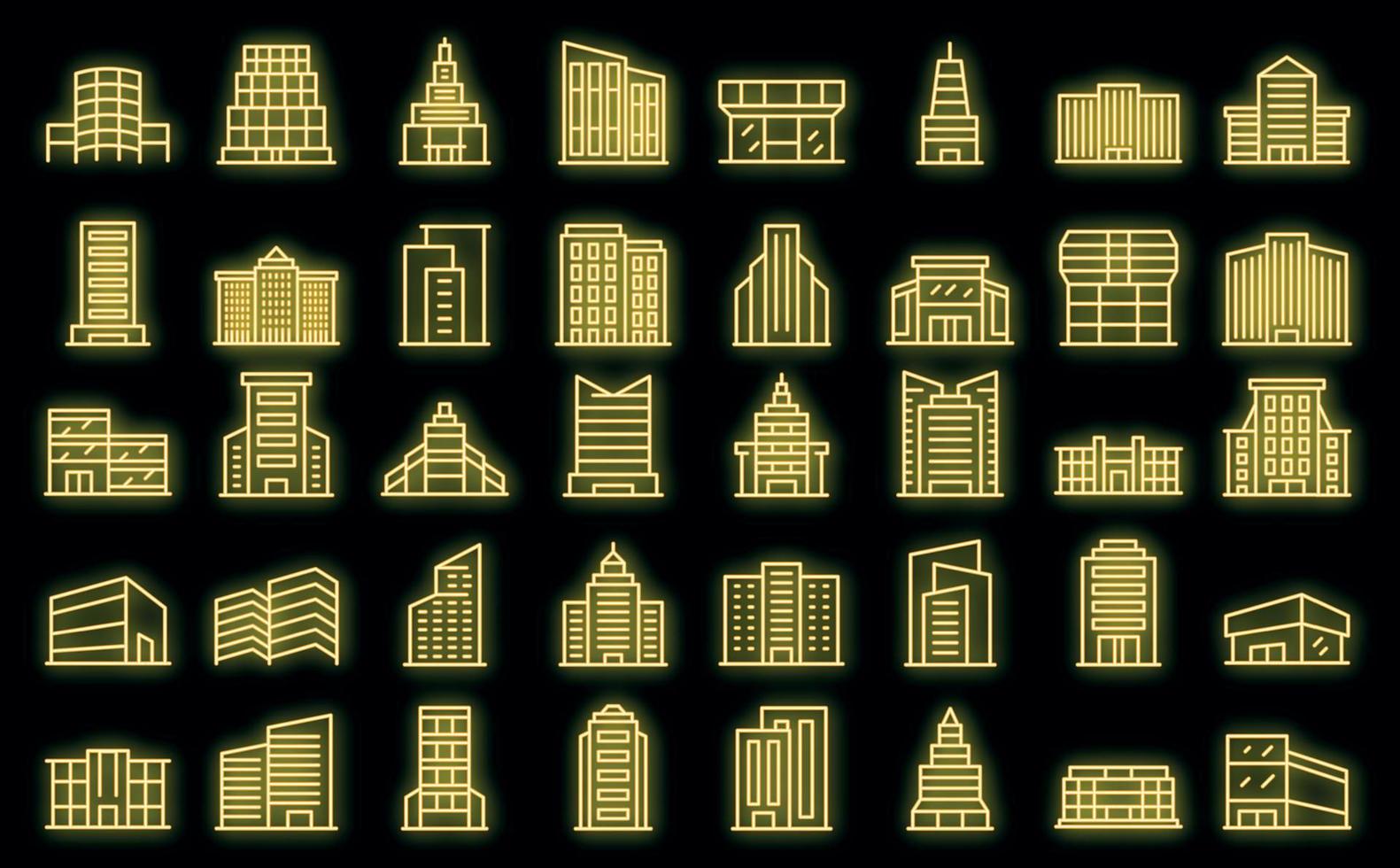 Business center icons set outline vector. House architecture vector neon