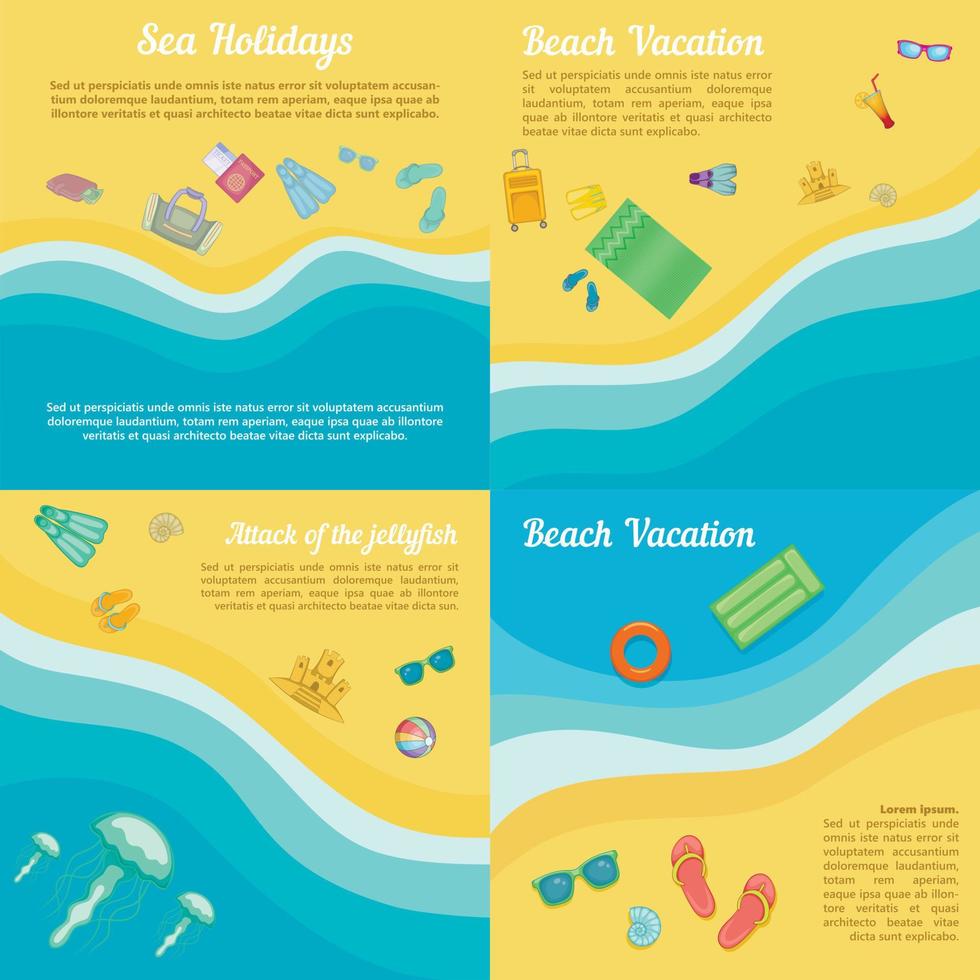 Beach banner set, cartoon style vector