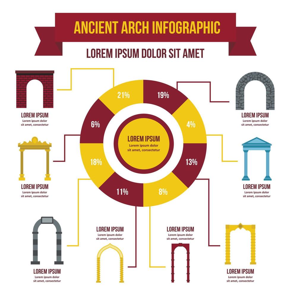 concepto infográfico de arco antiguo, estilo plano vector