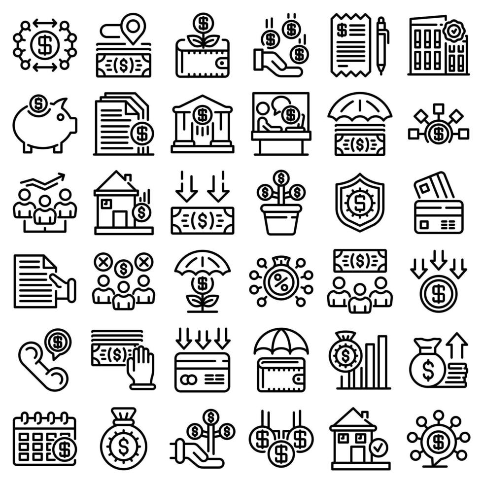 Subsidy icons set, outline style vector