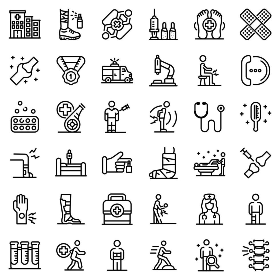 Sports doctor icons set, outline style vector