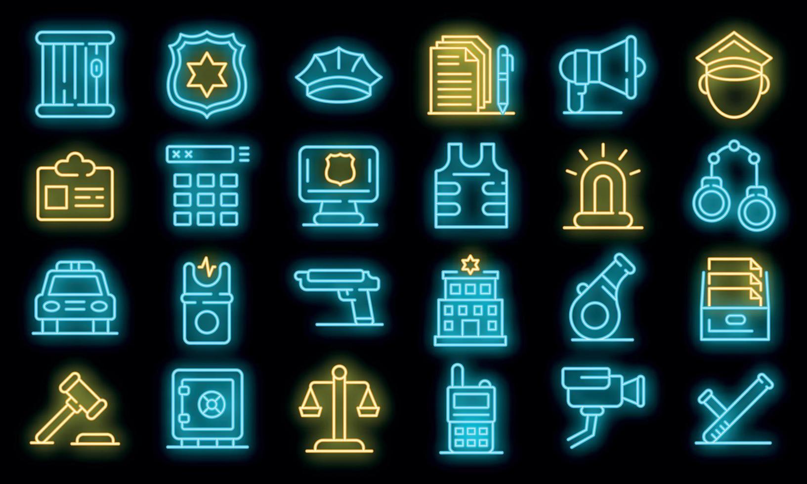 Police station icons set vector neon