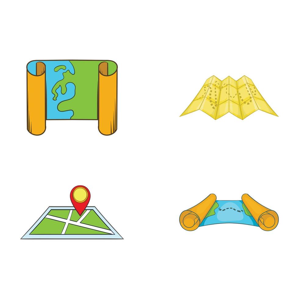 conjunto de iconos de mapa, estilo de dibujos animados vector