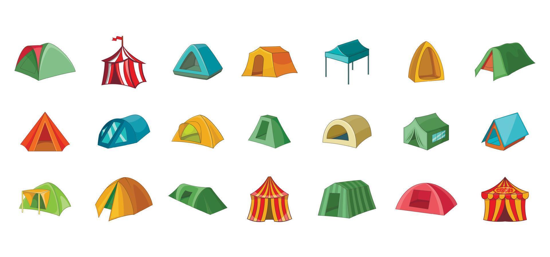 Tent icon set, cartoon style vector