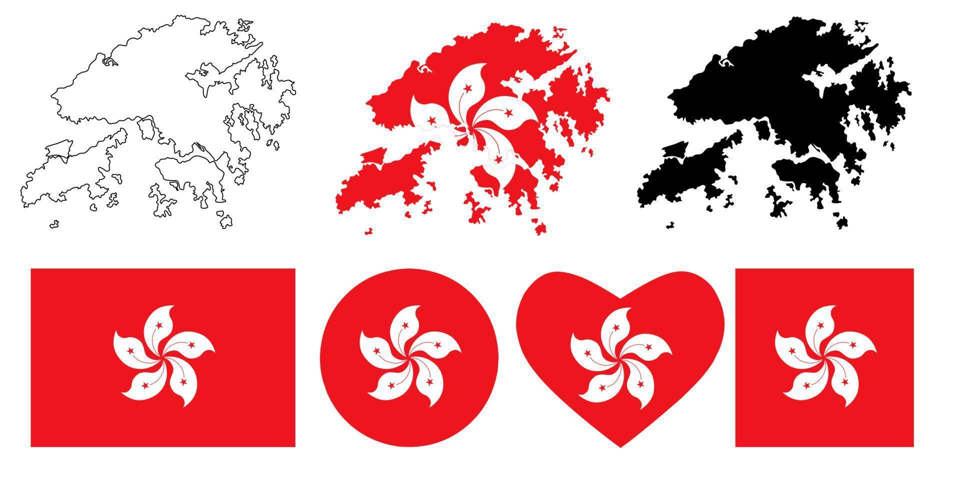 conjunto de iconos de bandera de mapa de hong kong vector