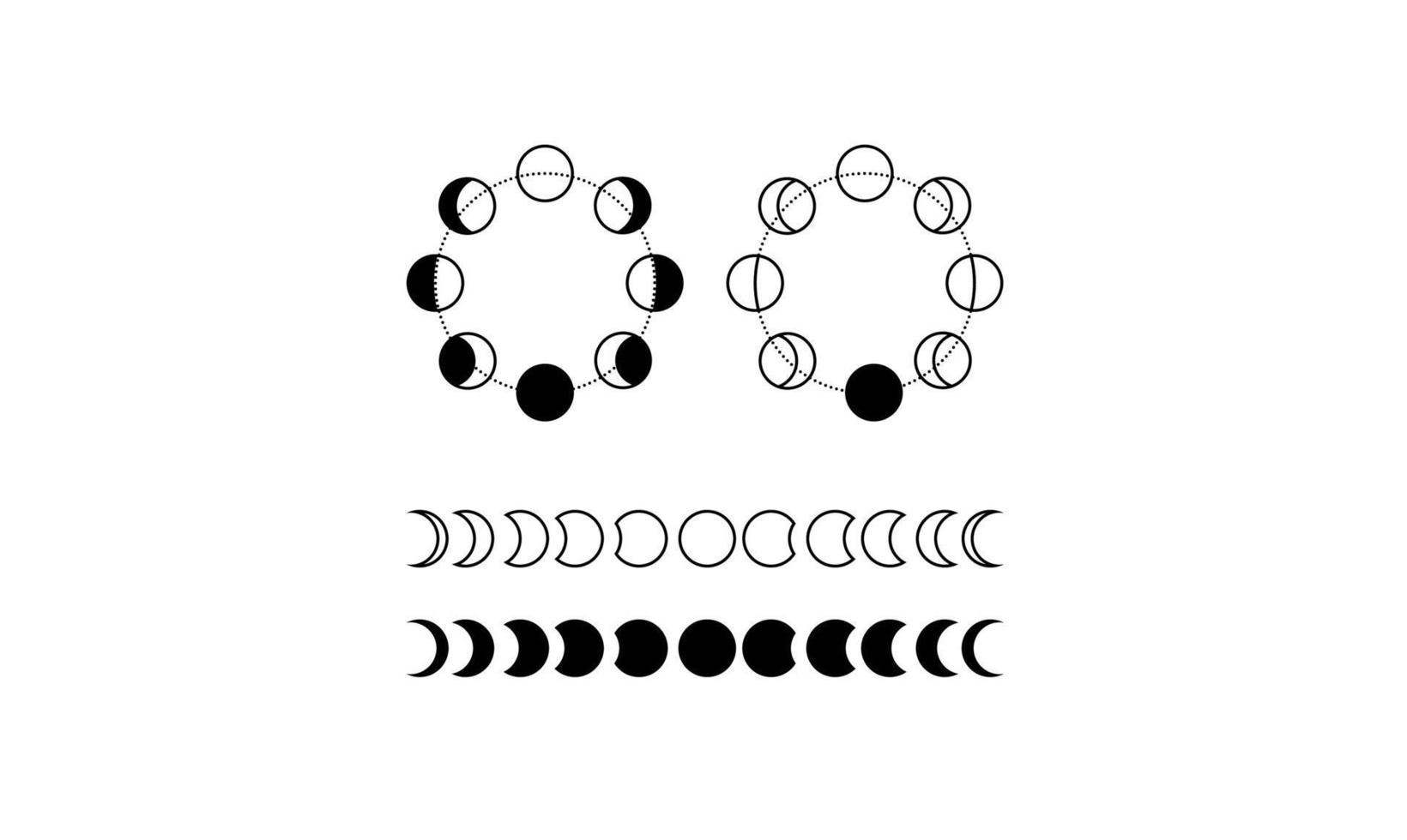 Icono de fases lunares de línea delgada espacio nocturno astronomía y naturaleza fases lunares sombra de esfera. todo el ciclo de luna nueva a luna llena. vector icono giboso aislado sobre fondo blanco