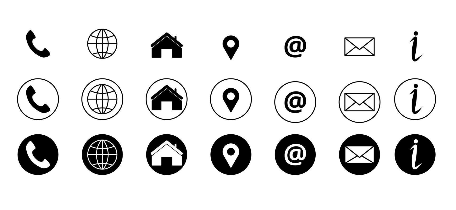 icono web en blanco y negro, contáctenos icono, blog y redes sociales signos redondos.símbolo de icono de comunicación vector