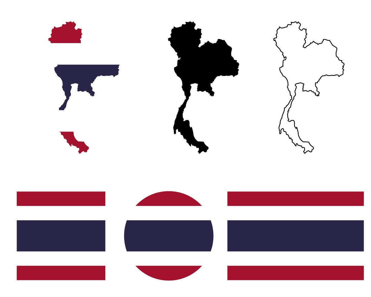 conjunto de bandera de mapa de tailandia aislado sobre fondo blanco.icono de bandera de mapa de muangthai vector