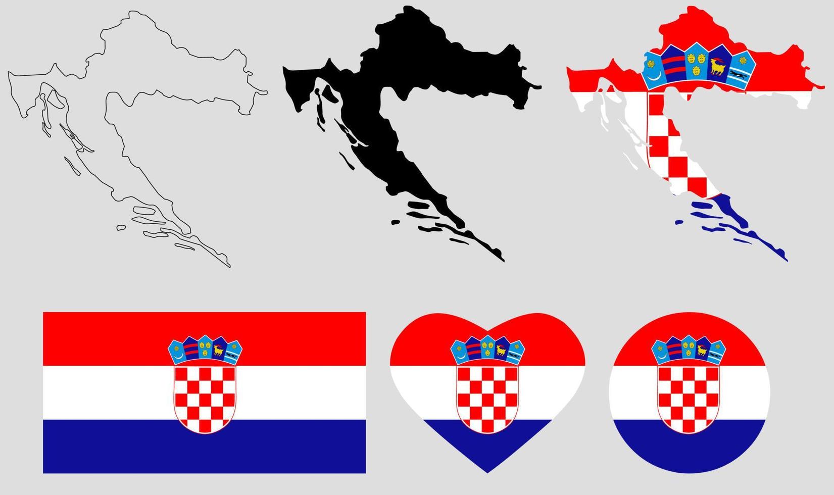 república de croacia mapa conjunto de iconos de bandera vector
