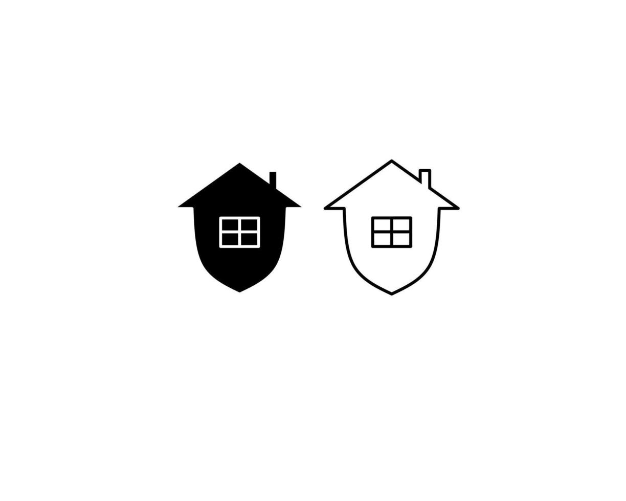 outline house shield icon set vector