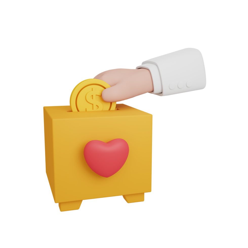 3d rendering alms or charity concept with hand, heart and colorful box. useful for islam ramadan png
