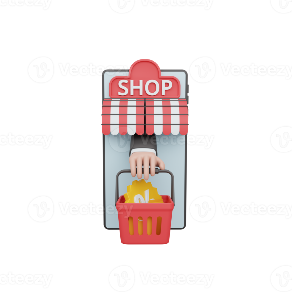 3d rendering shopping online isolated. useful for e-commerce or business online design illustration png