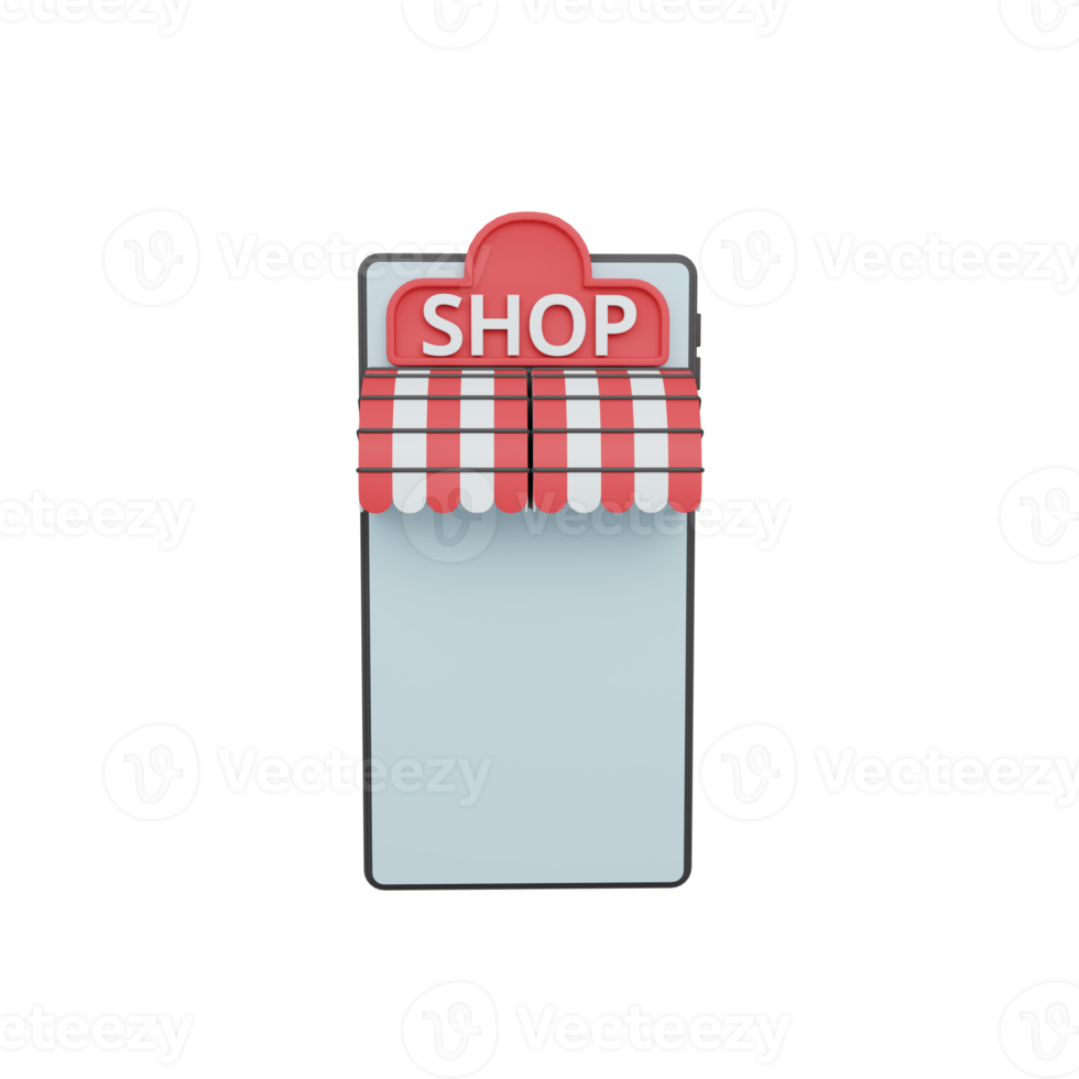 3d rendering store in phone isolated. useful for e-commerce or business online design illustration png