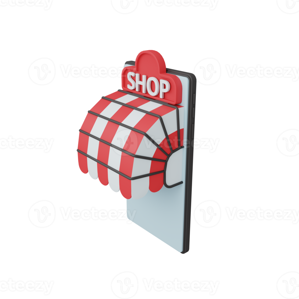 3d rendering store in phone isolated. useful for e-commerce or business online design illustration png