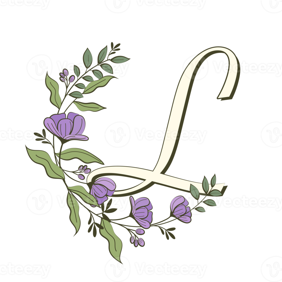 A-Z floral alphabet in filled outline style png