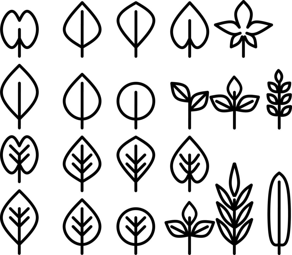 outline leaf icon set vector