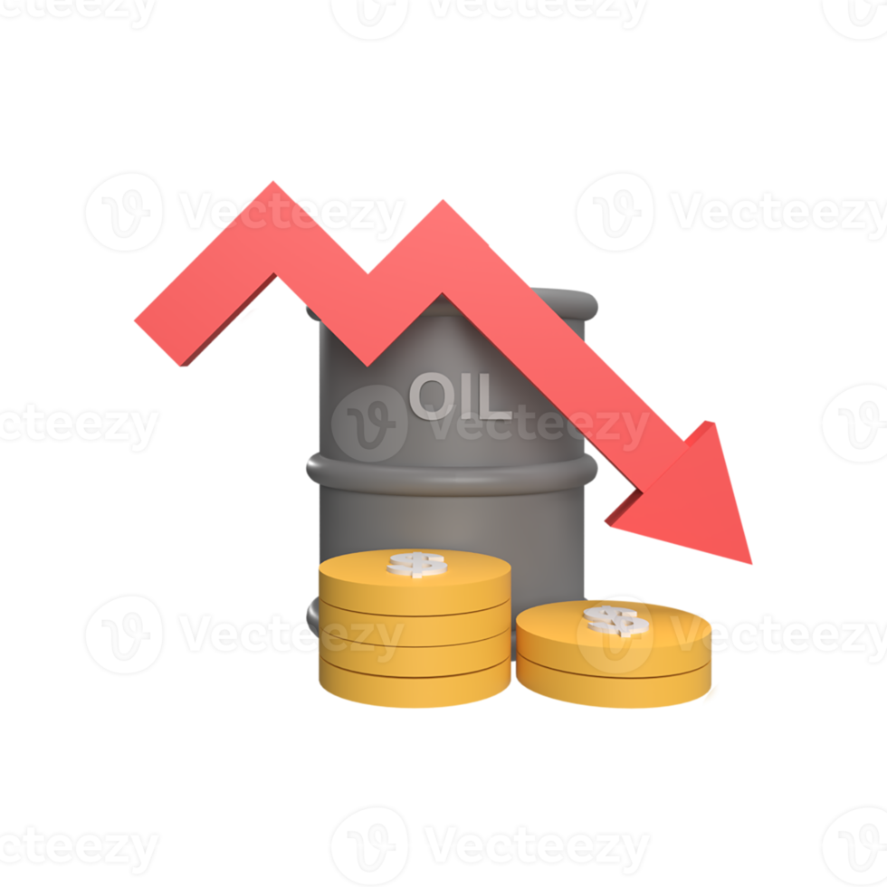 los precios del petróleo bajan durante la guerra modelo de icono 3d estilo de dibujos animados. hacer ilustración png