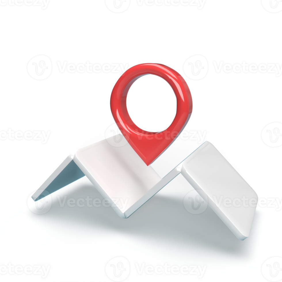 map with pin, cartoon minimal style. 3d render illustration png