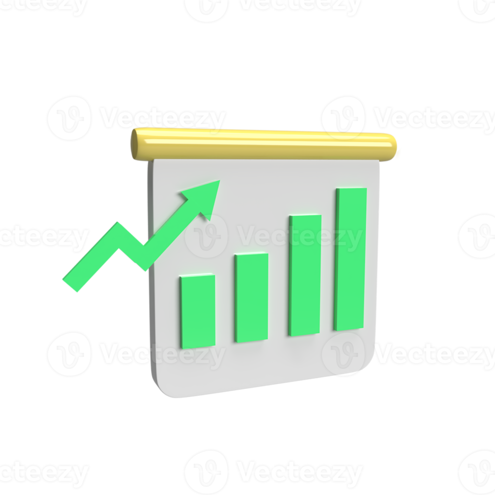 increase graph 3d model cartoon style. render illustration png