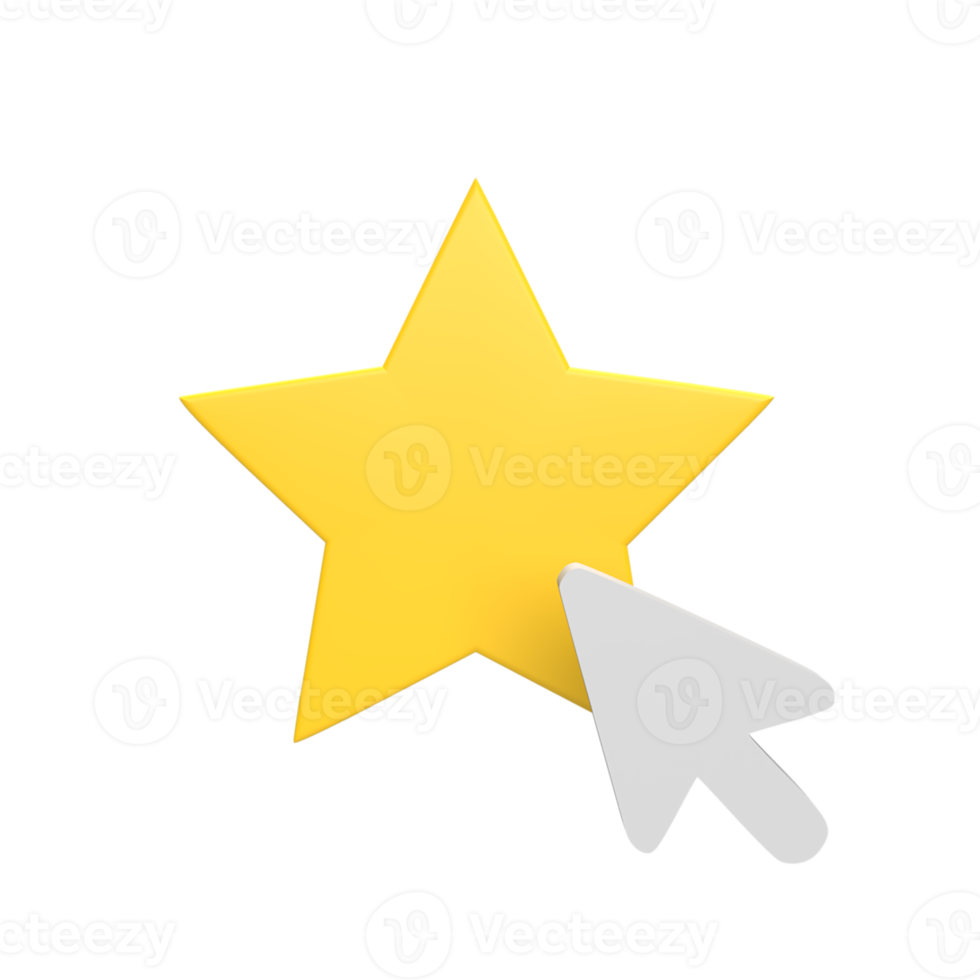 Star clicks 3d icon model cartoon style concept. render illustration png