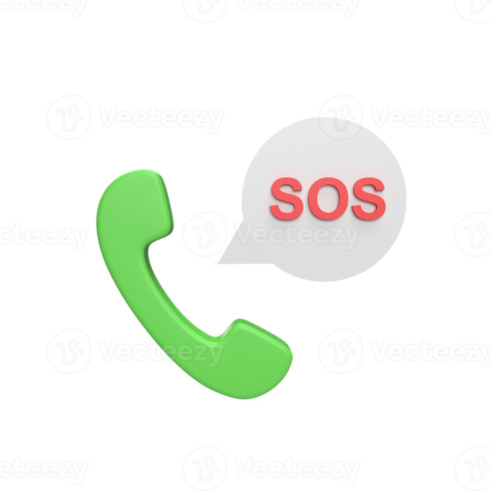 SoS call 3d icon model cartoon style concept. render illustration png